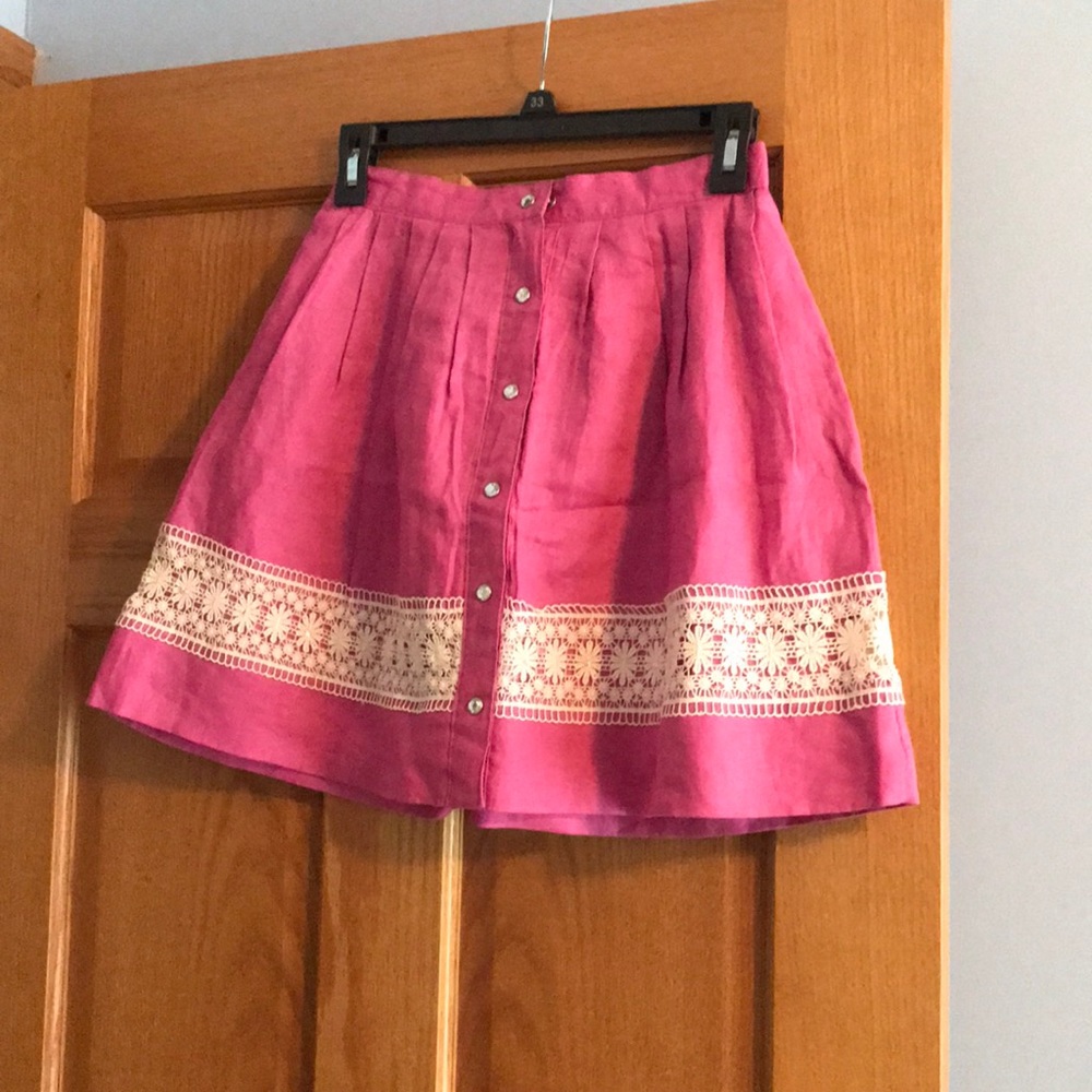 Girls pink linen with lace skirt